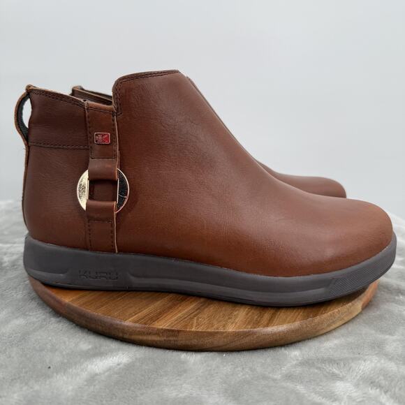 Kuru Vienna Boots Womens Size 9 Medium Brown Leather Ankle Booties Comfort Zip - Picture 1 of 10